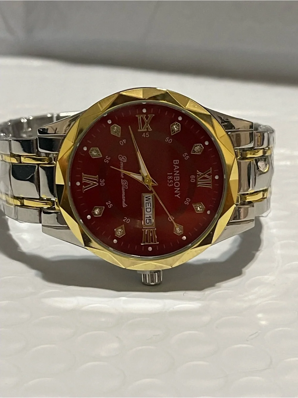 BANBONY stainless steel strip Quartz Watch with Rhinestone, Roman Numeral 41mm